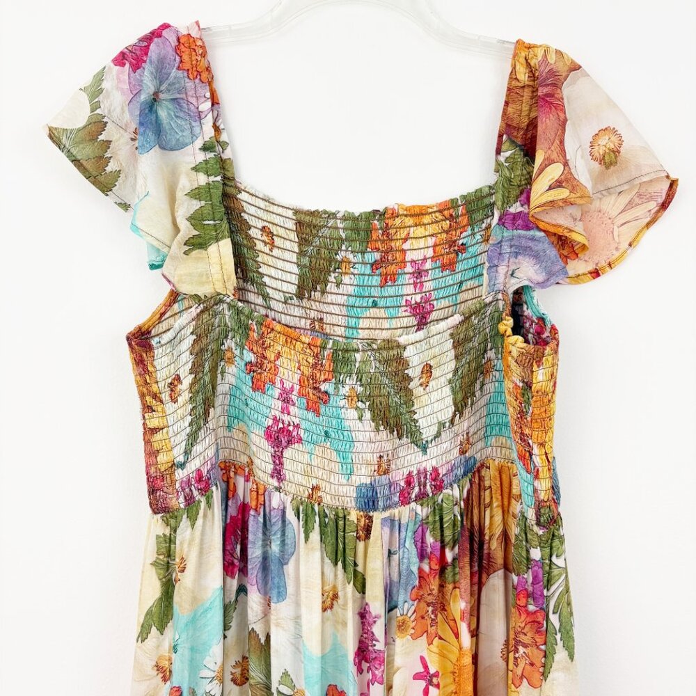 Anthropologie Floral Maxi Dress in Cream, Orange, Blue, Green - Picture 7 of 11